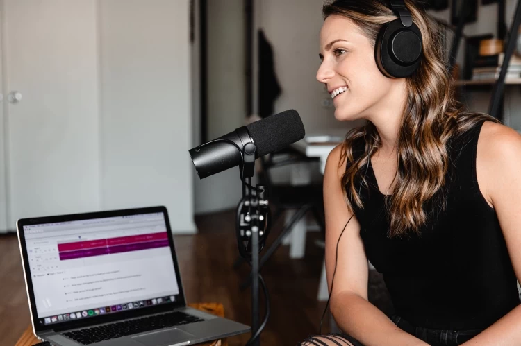 Woman With Microphone For Computer