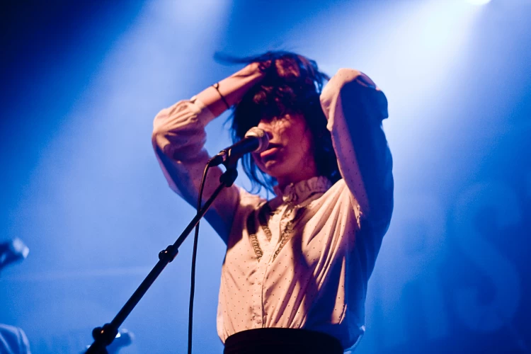 Singer Standing In Front Of Microphone On Stage